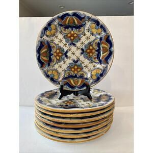 Set Of 8 Mexican Handmade Ceramic Talavera Pottery Terra Bella Dinner 11 1/8”